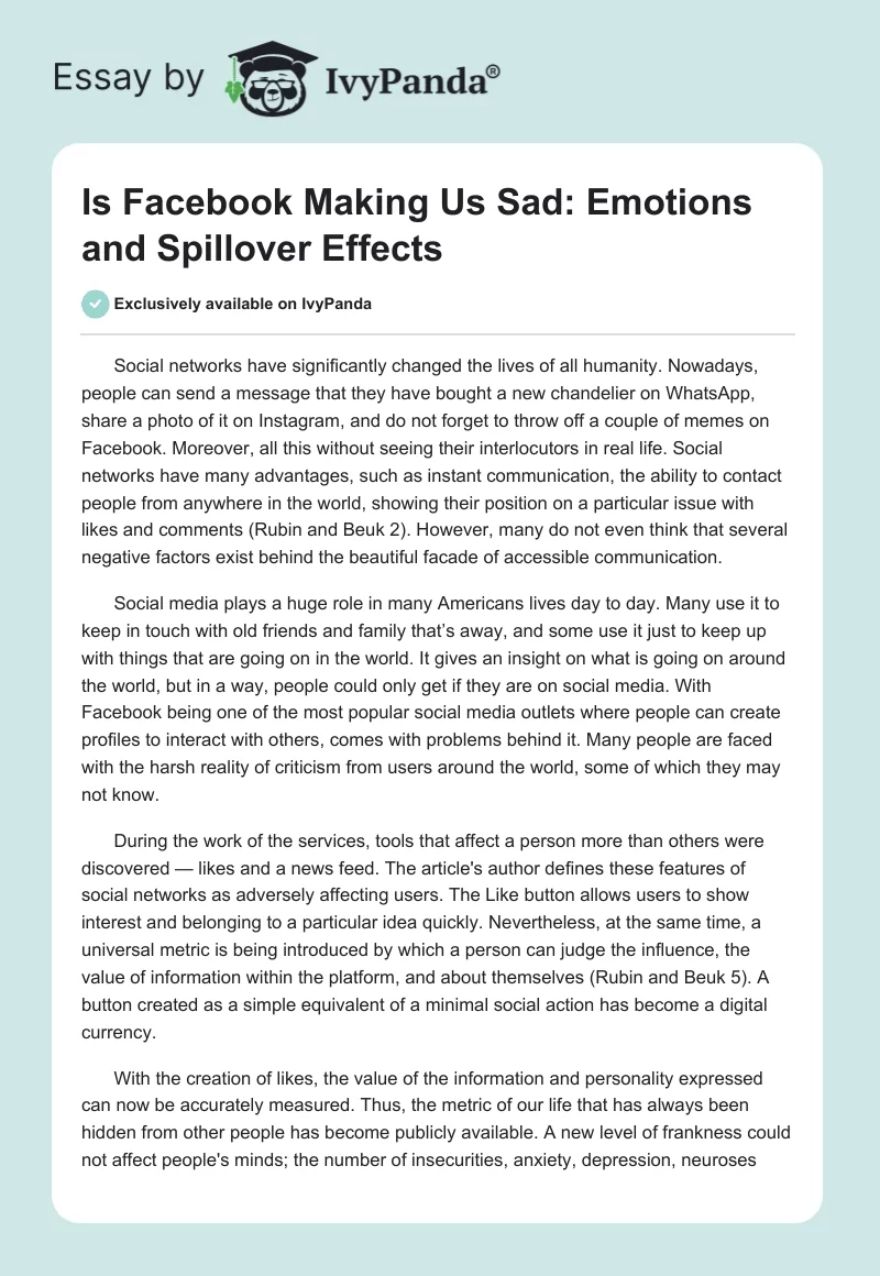 Is Facebook Making Us Sad: Emotions and Spillover Effects. Page 1