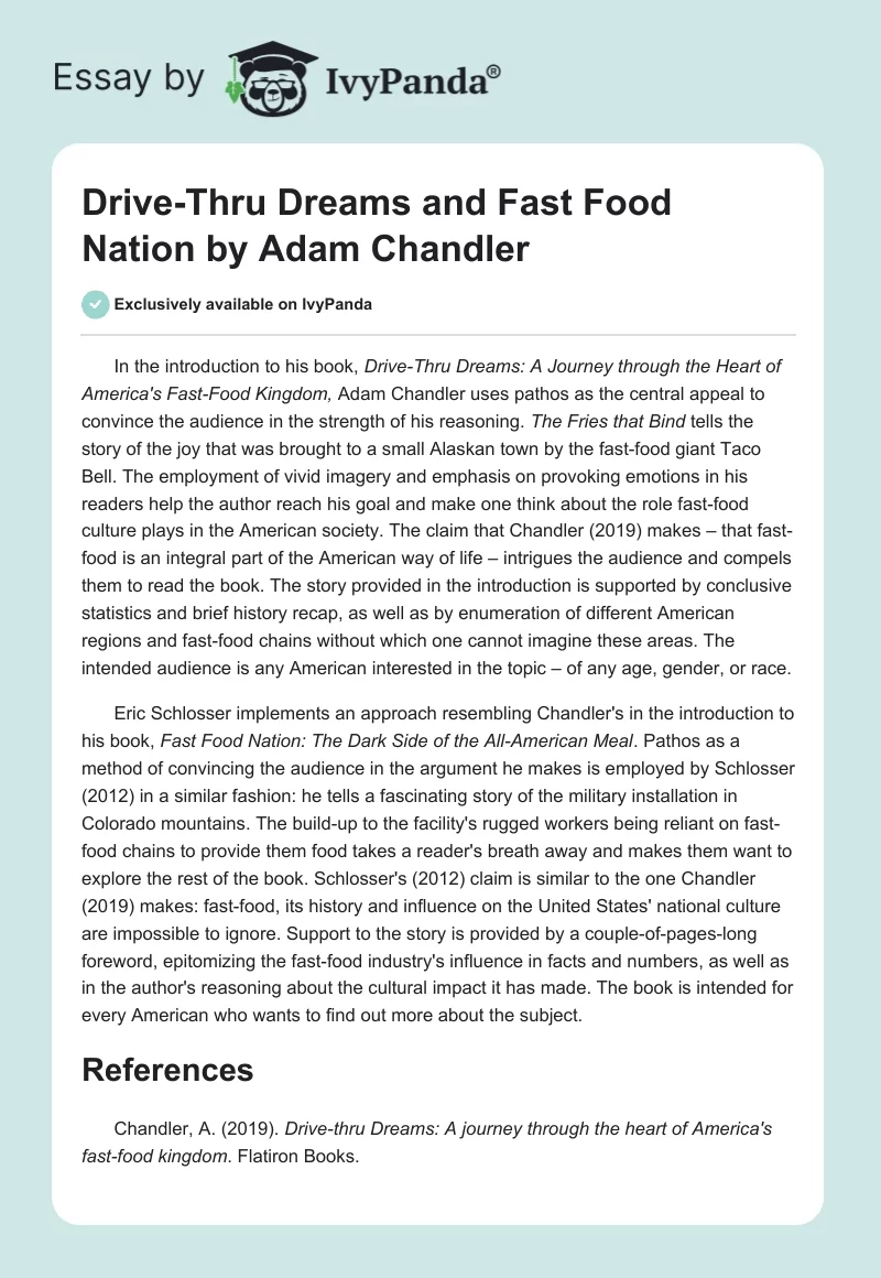 Drive-Thru Dreams and Fast Food Nation by Adam Chandler. Page 1