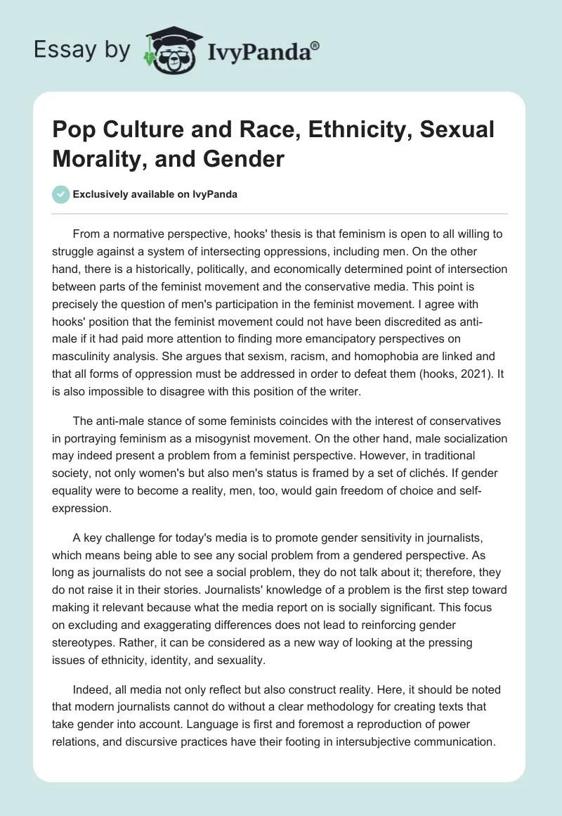 Pop Culture and Race, Ethnicity, Sexual Morality, and Gender. Page 1