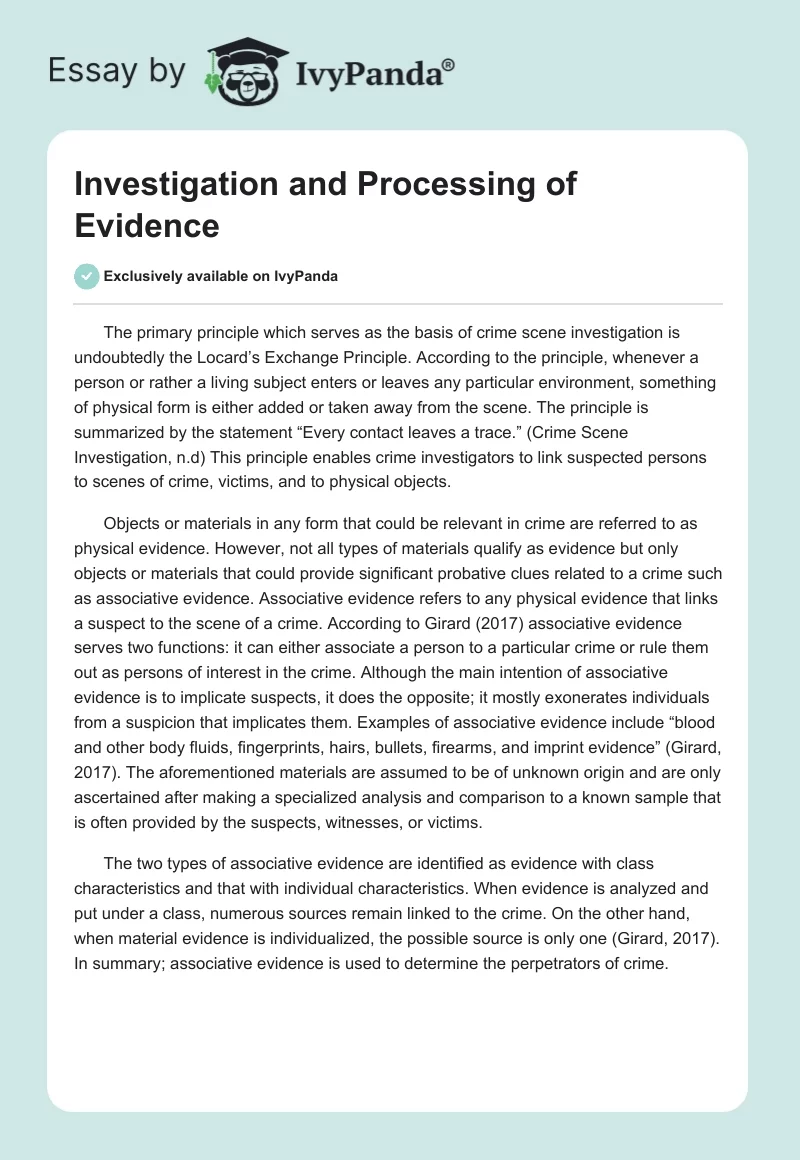 Investigation and Processing of Evidence. Page 1