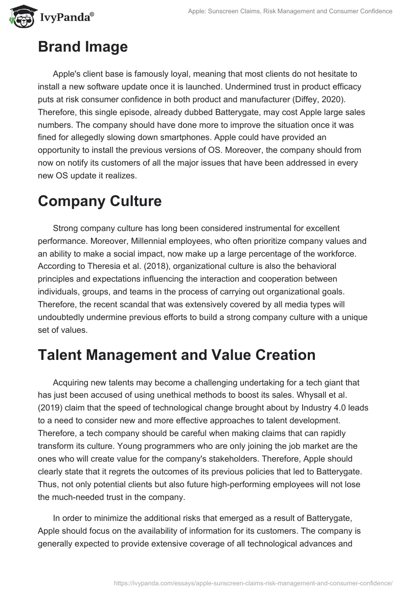 Apple: Sunscreen Claims, Risk Management and Consumer Confidence. Page 2