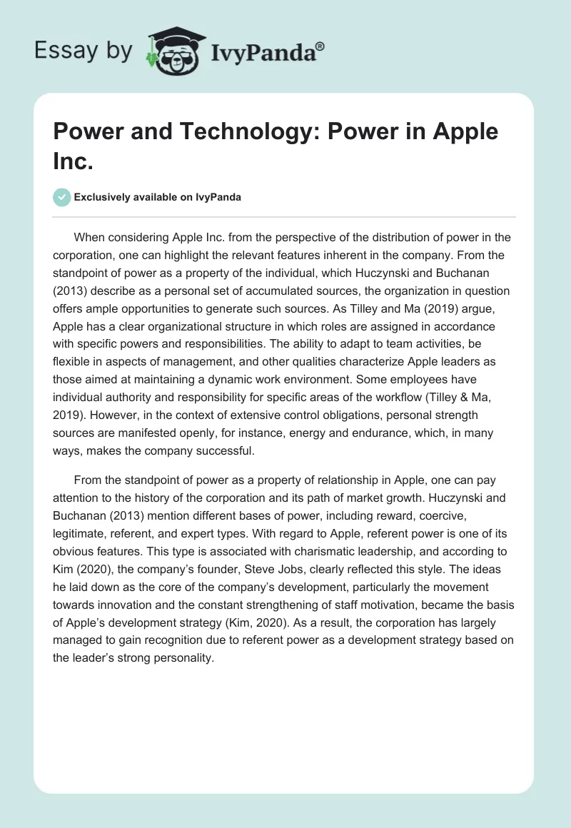 Power and Technology: Power in Apple Inc.. Page 1