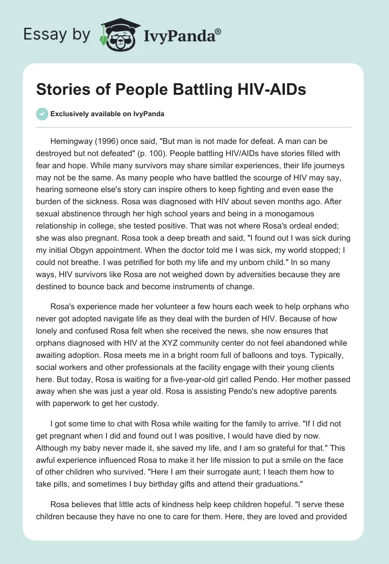 Stories of People Battling HIV-AIDs. Page 1