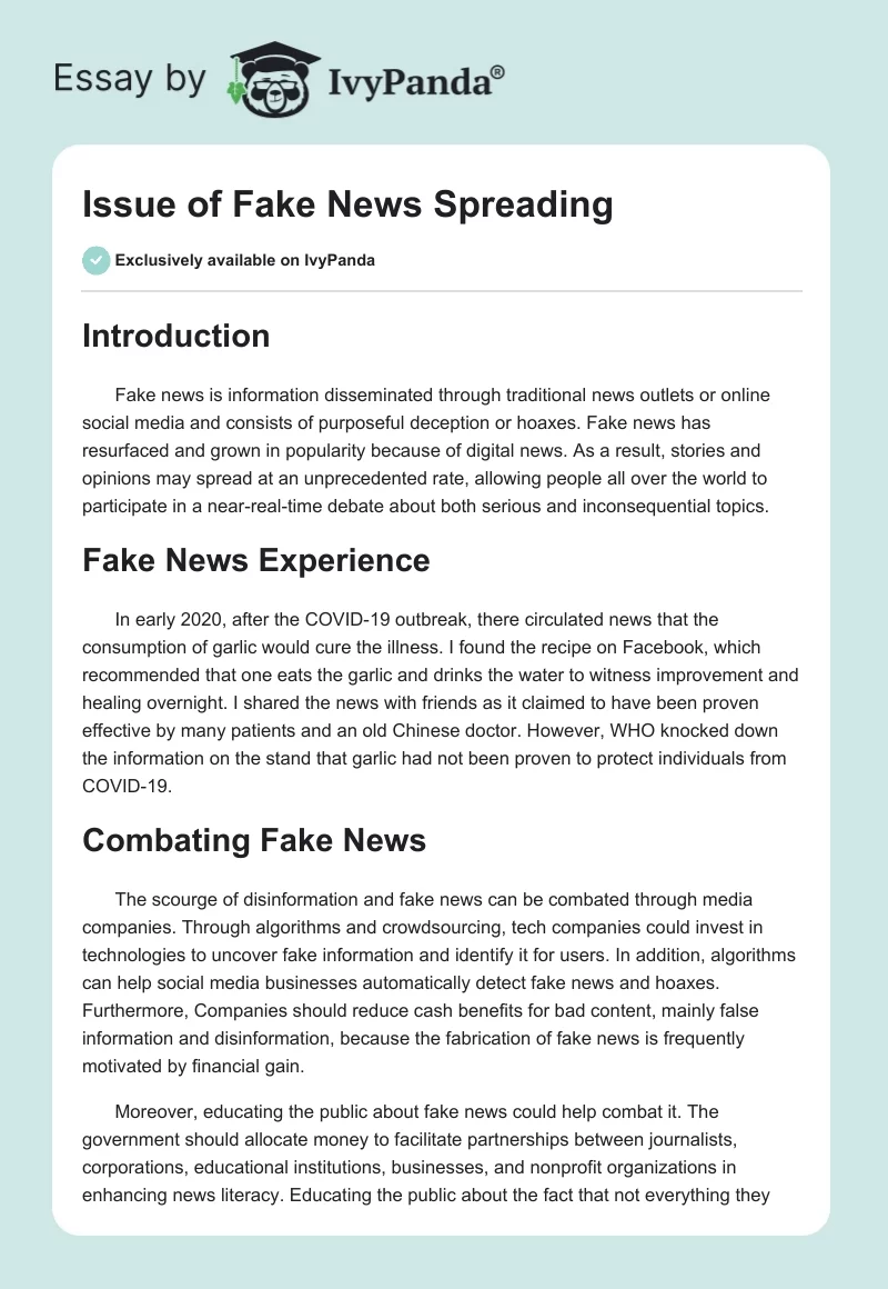 Issue of Fake News Spreading. Page 1