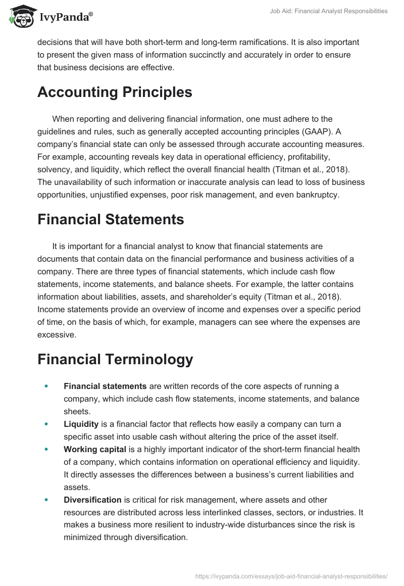 Job Aid: Financial Analyst Responsibilities. Page 2