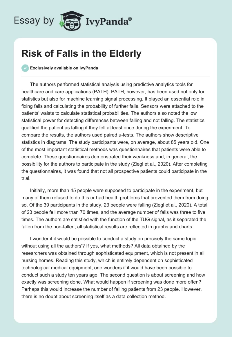 Risk of Falls in the Elderly. Page 1