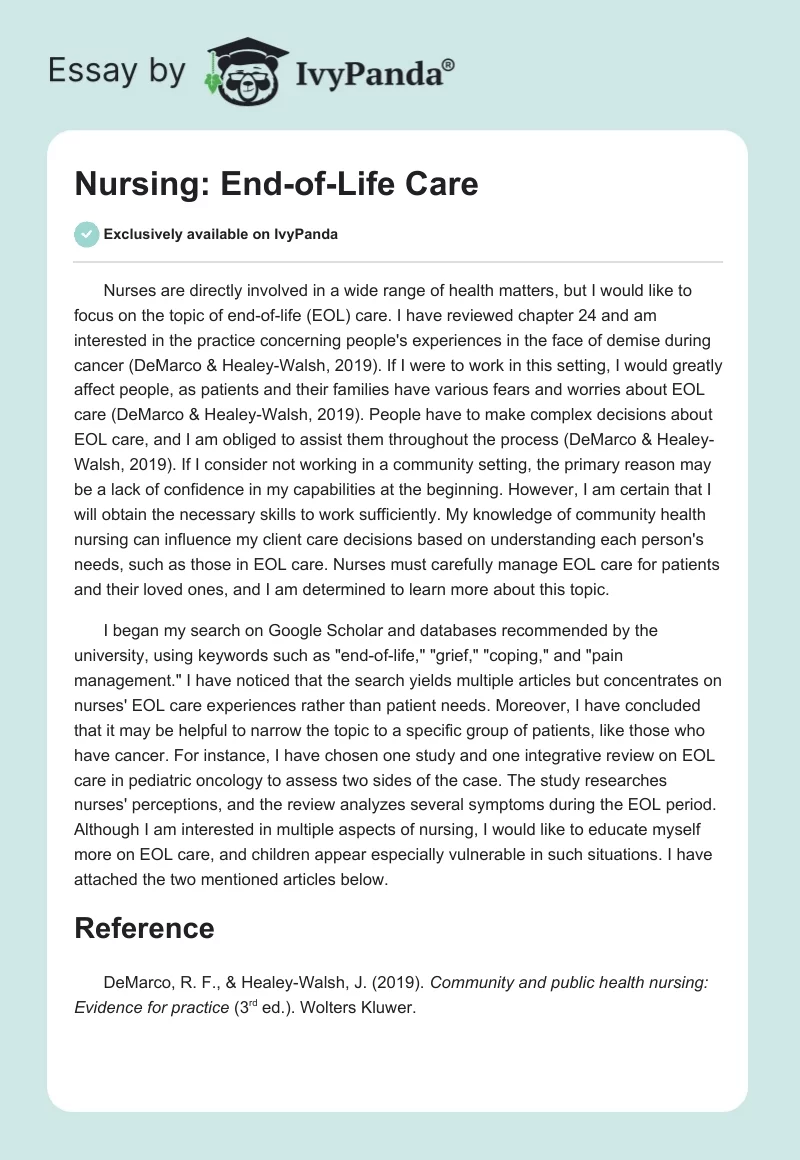 Nursing: End-of-Life Care. Page 1