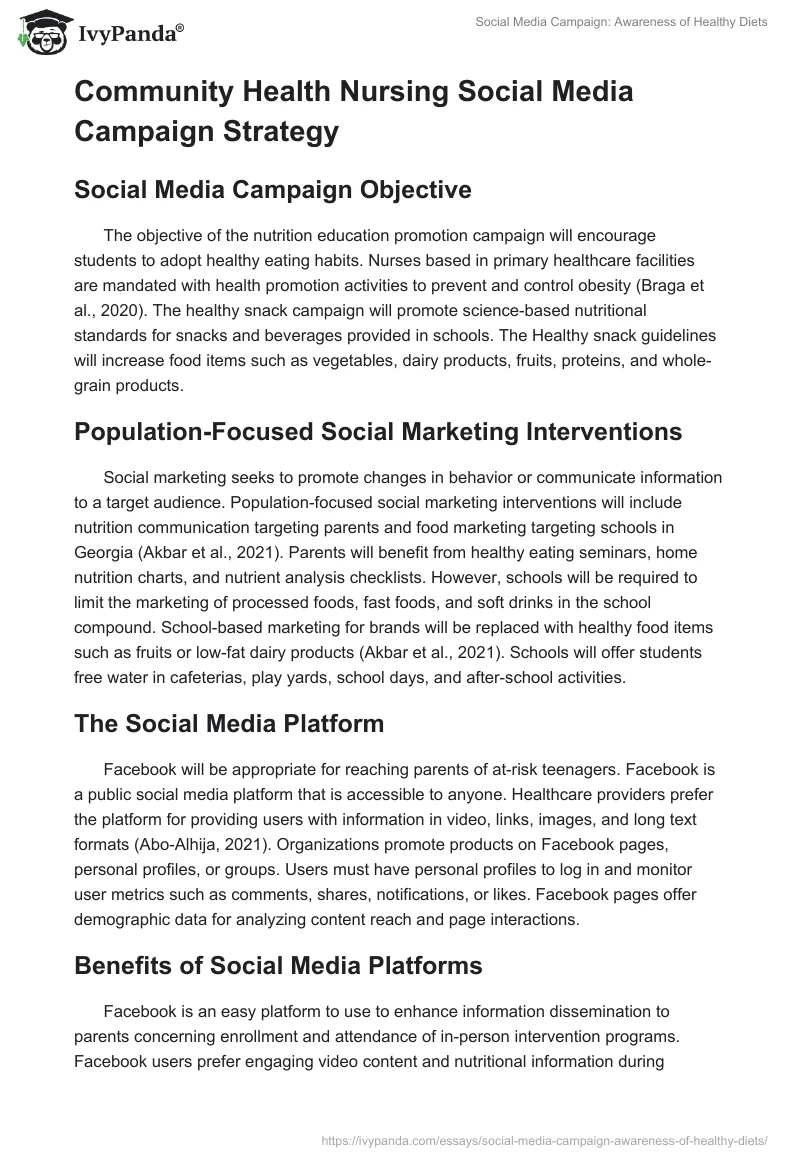 Social Media Campaign: Awareness of Healthy Diets. Page 3