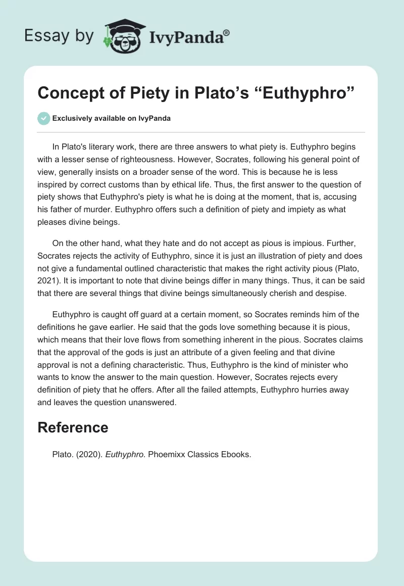 Concept of Piety in Plato’s “Euthyphro”. Page 1