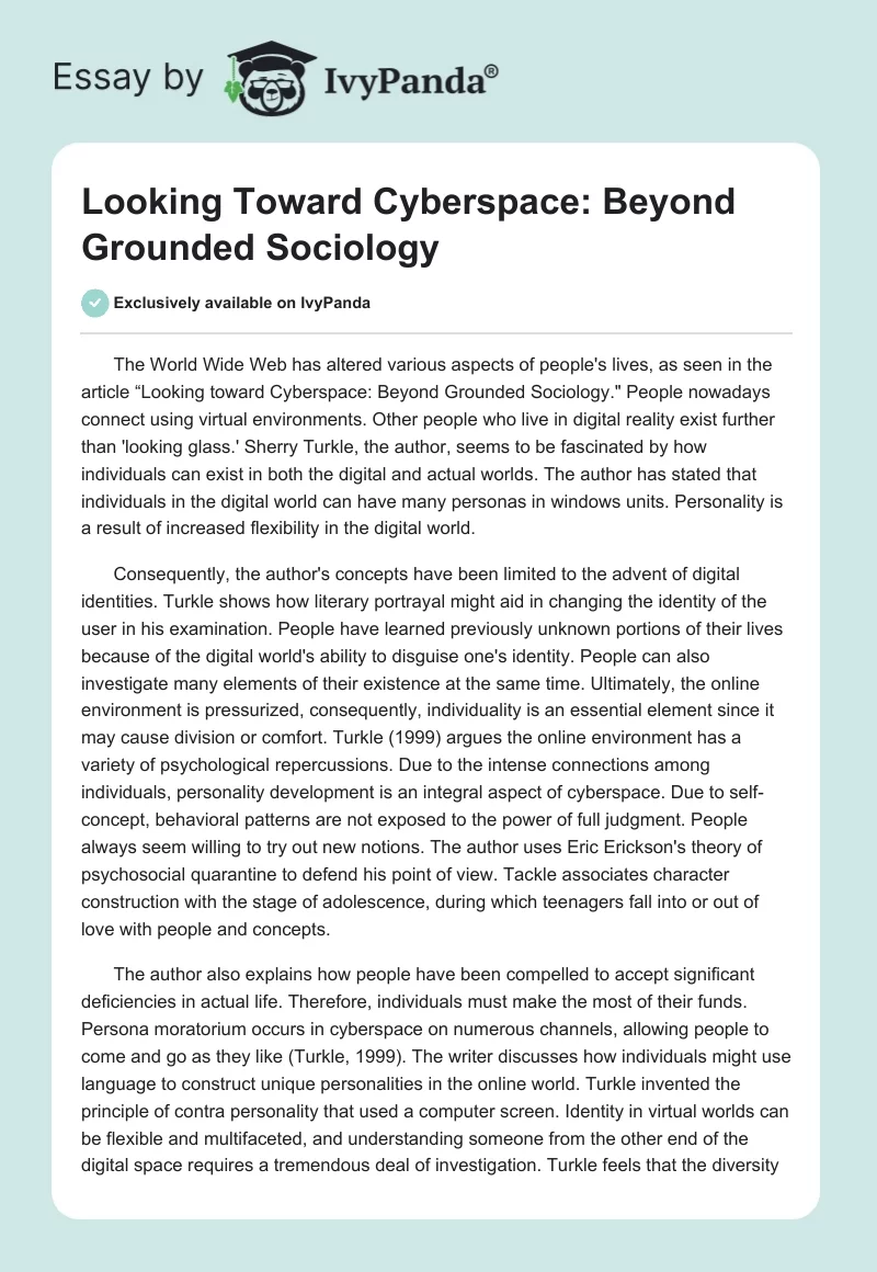 Looking Toward Cyberspace: Beyond Grounded Sociology. Page 1