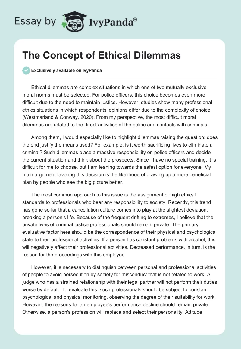 The Concept of Ethical Dilemmas. Page 1