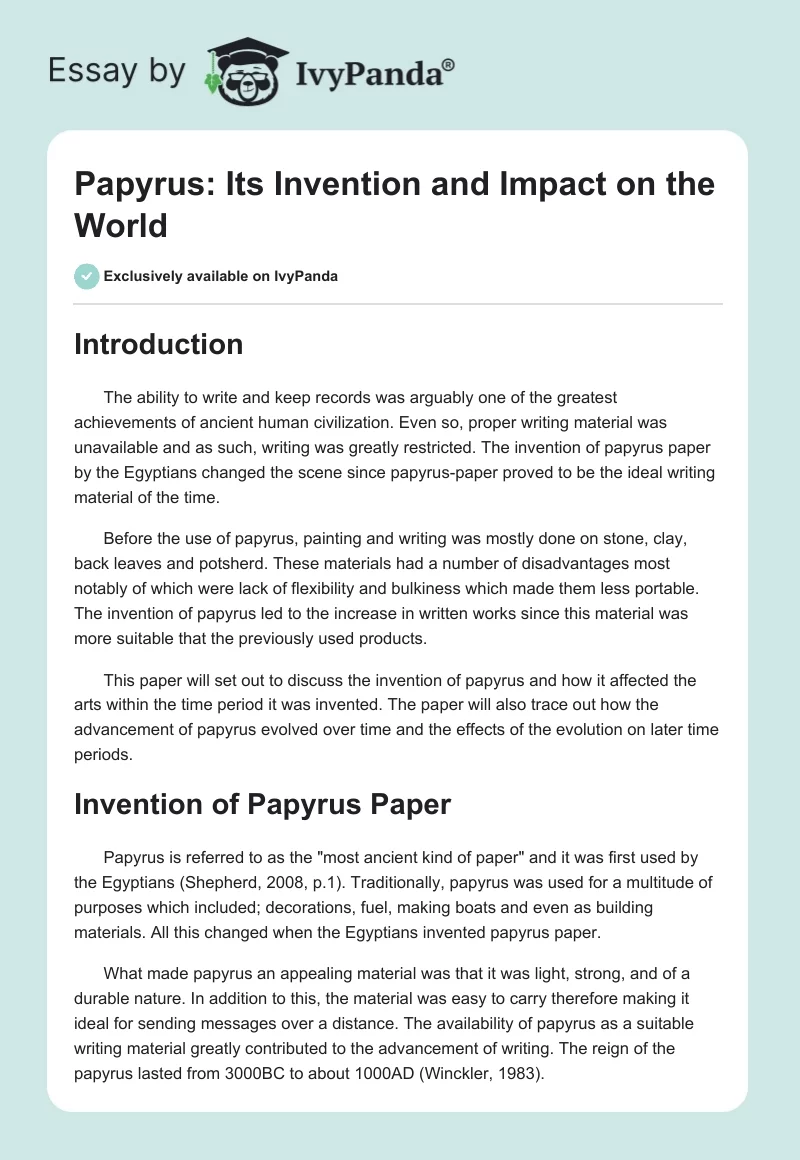 Papyrus: Its Invention and Impact on the World. Page 1