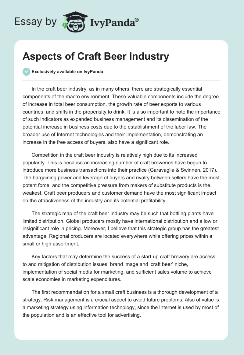 Aspects of Craft Beer Industry. Page 1