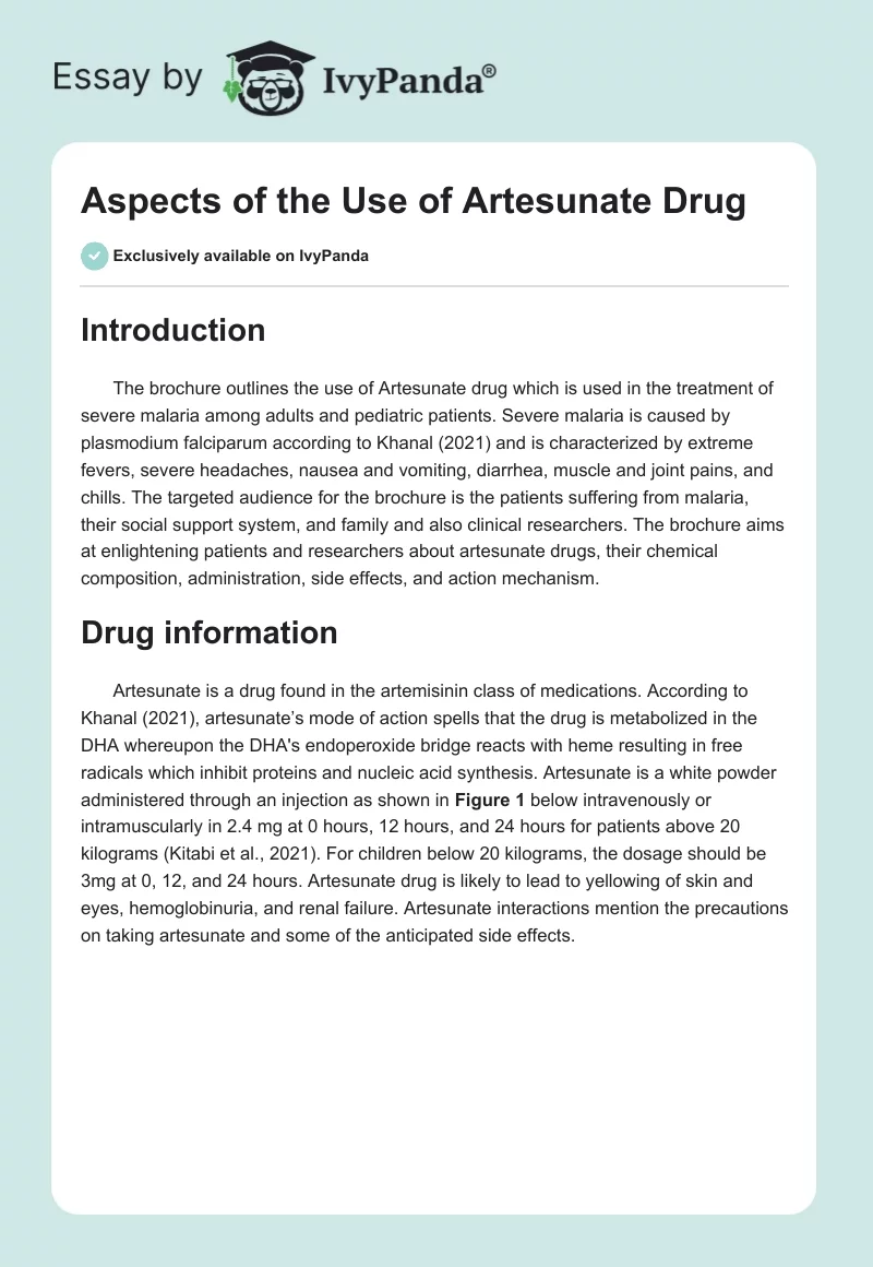 Aspects of the Use of Artesunate Drug. Page 1