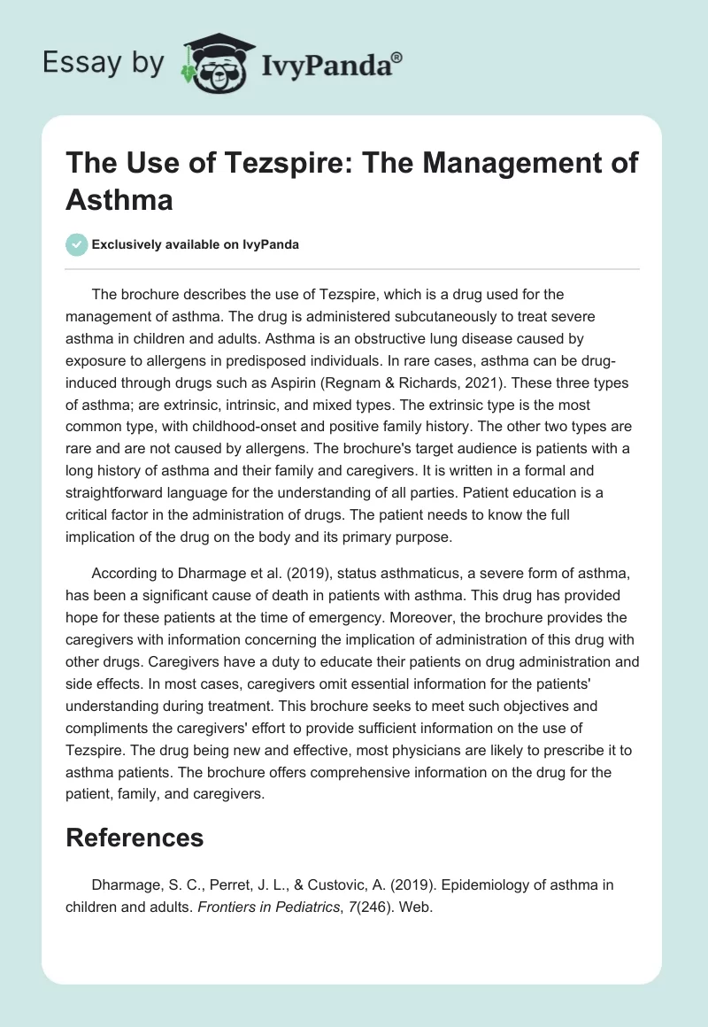 The Use of Tezspire: The Management of Asthma. Page 1