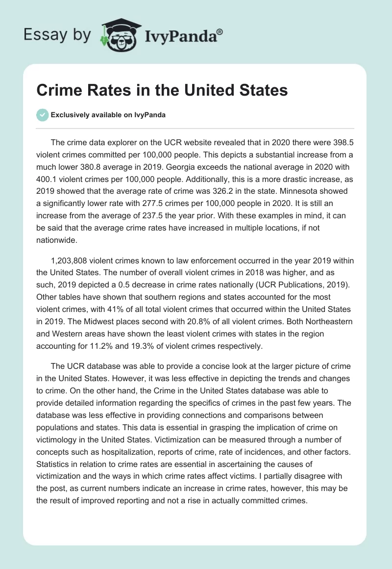 Crime Rates in the United States. Page 1