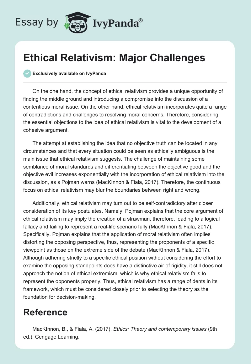 Ethical Relativism: Major Challenges. Page 1