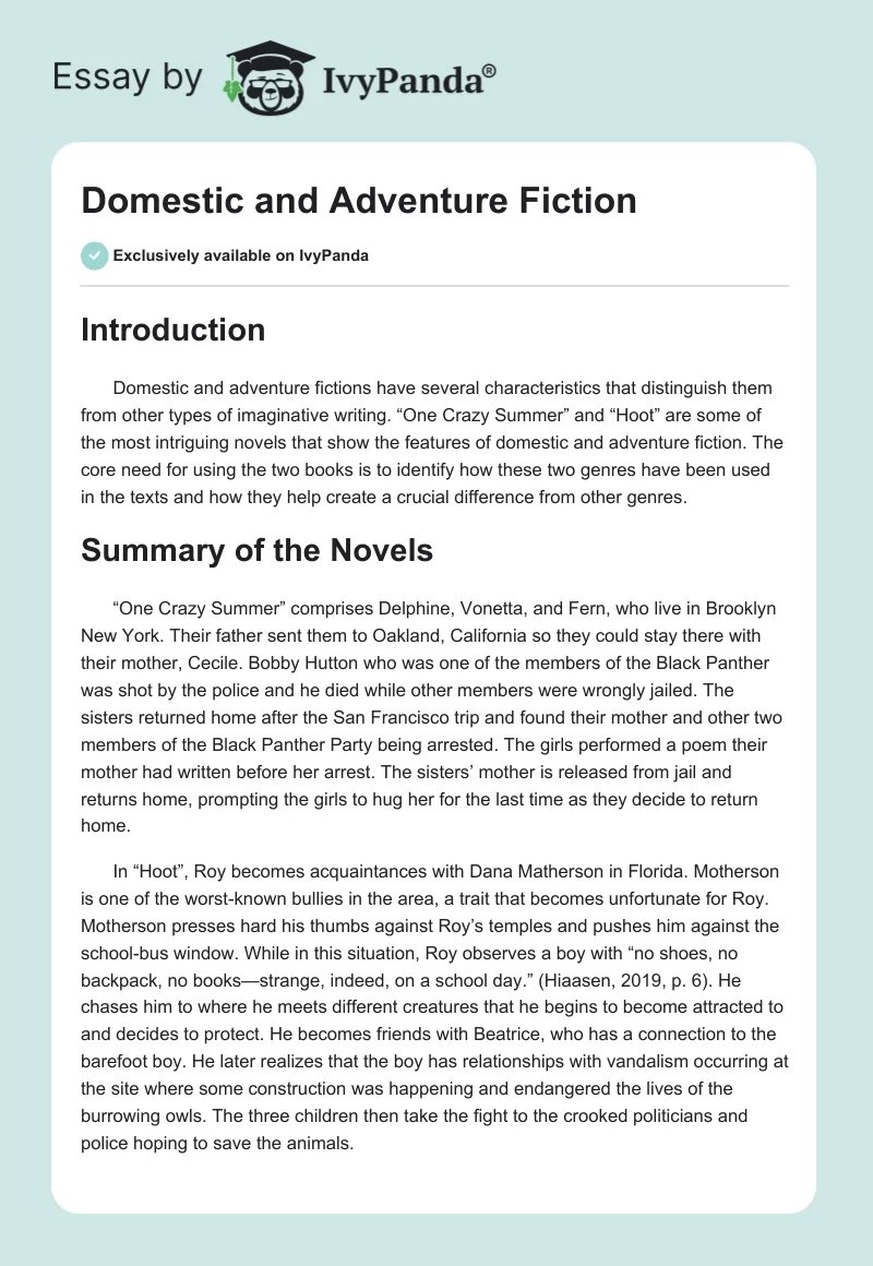 Domestic and Adventure Fiction. Page 1