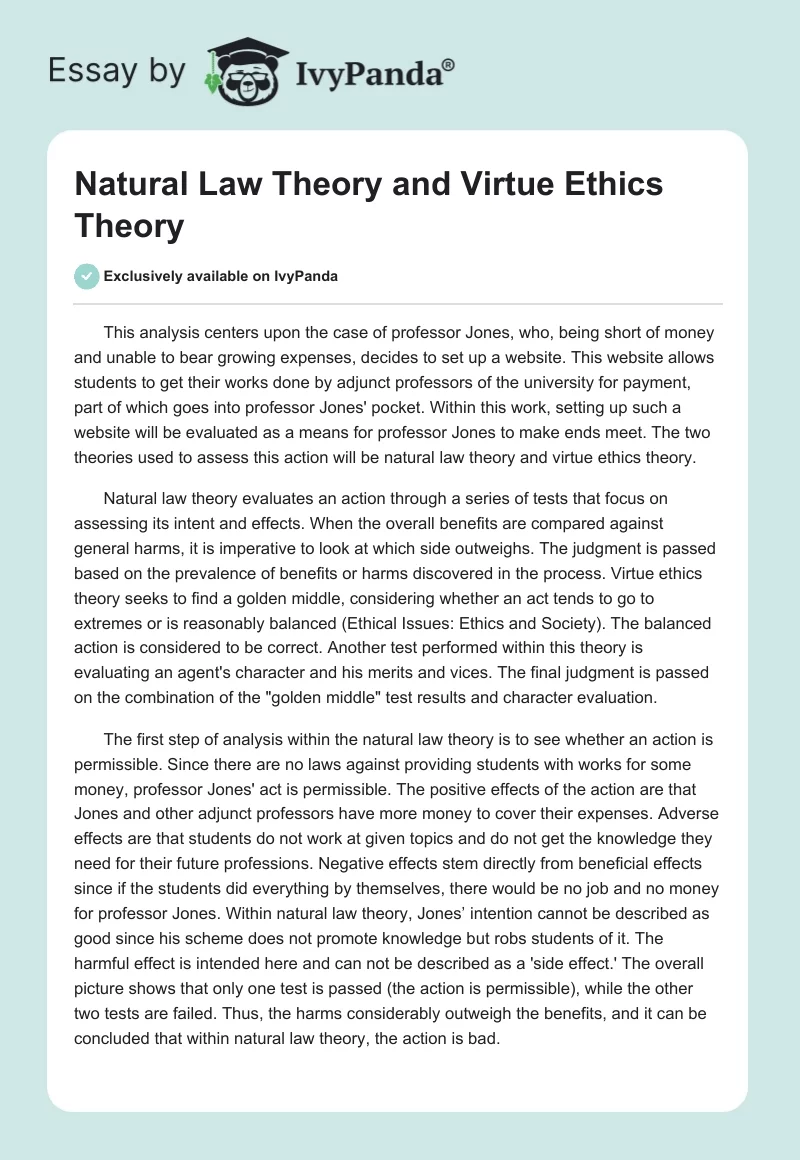Natural Law Theory and Virtue Ethics Theory. Page 1