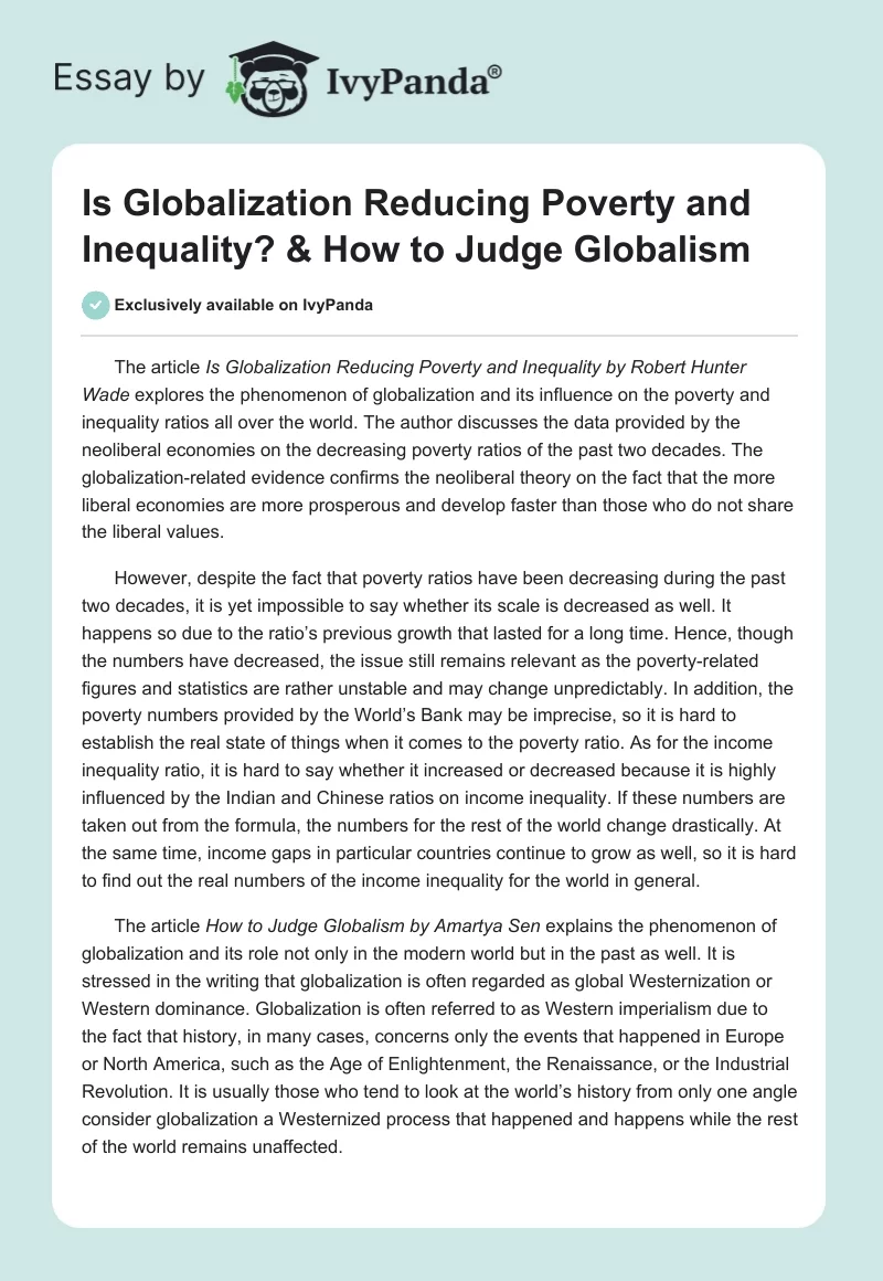 Is Globalization Reducing Poverty and Inequality? & How to Judge Globalism. Page 1