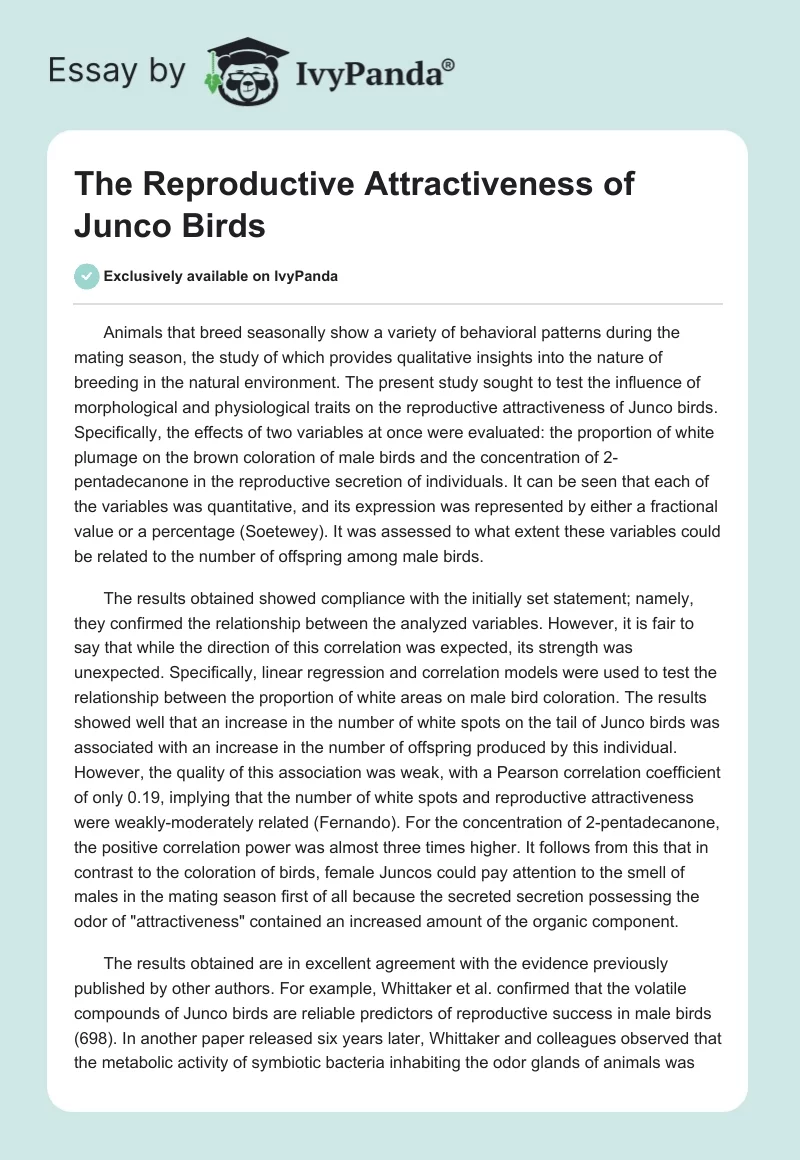 The Reproductive Attractiveness of Junco Birds. Page 1