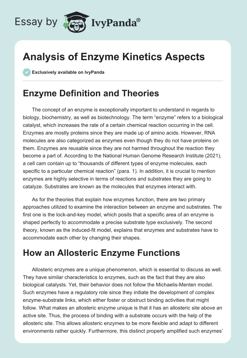 Analysis of Enzyme Kinetics Aspects. Page 1