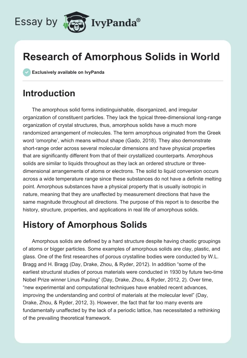 Research of Amorphous Solids in World. Page 1