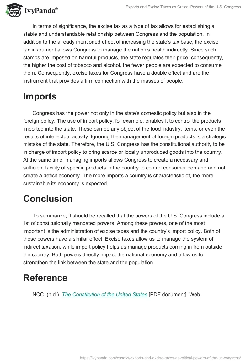 Exports and Excise Taxes as Critical Powers of the U.S. Congress. Page 2