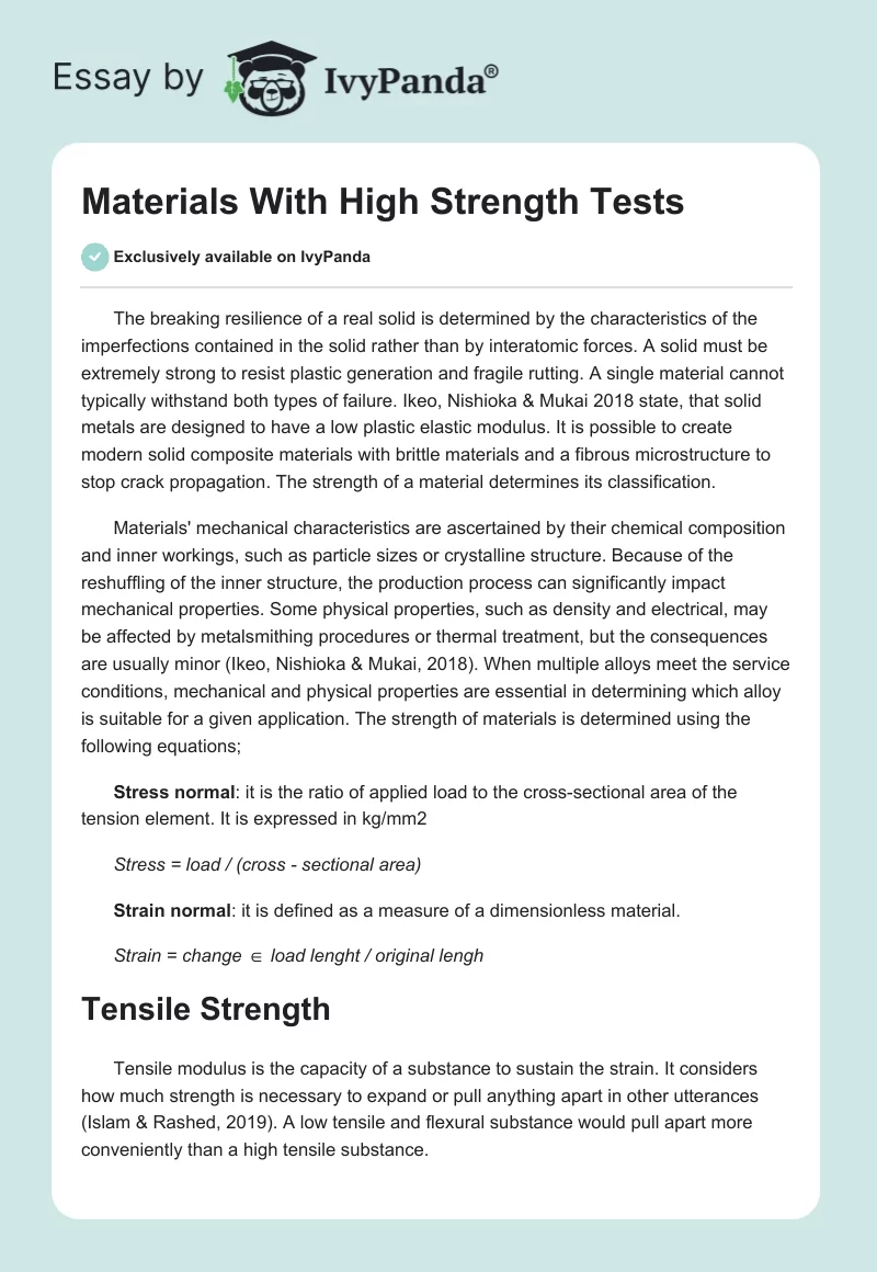Materials With High Strength Tests. Page 1