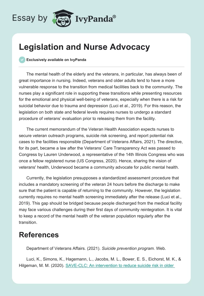 Legislation and Nurse Advocacy. Page 1