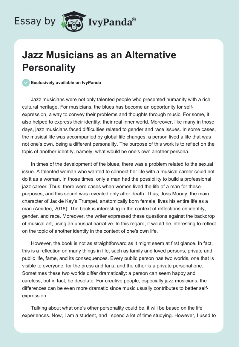 Jazz Musicians as an Alternative Personality. Page 1