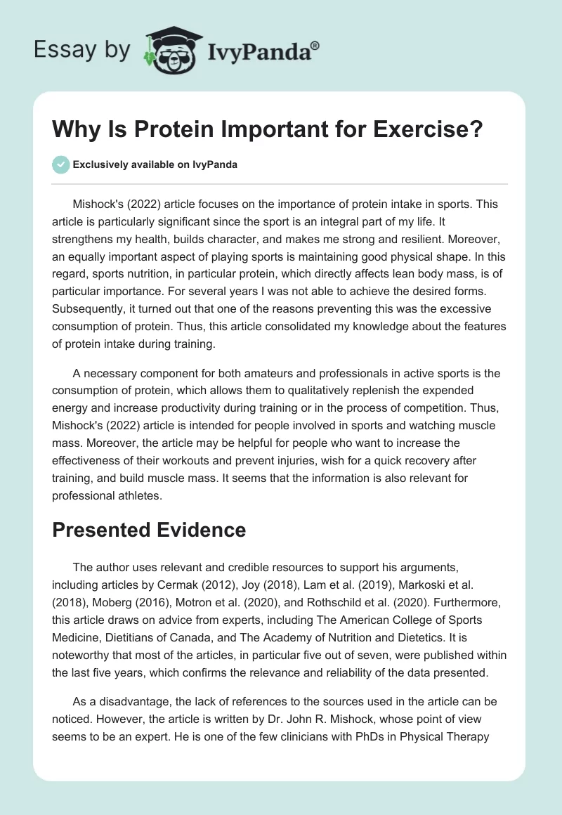 Why Is Protein Important for Exercise?. Page 1