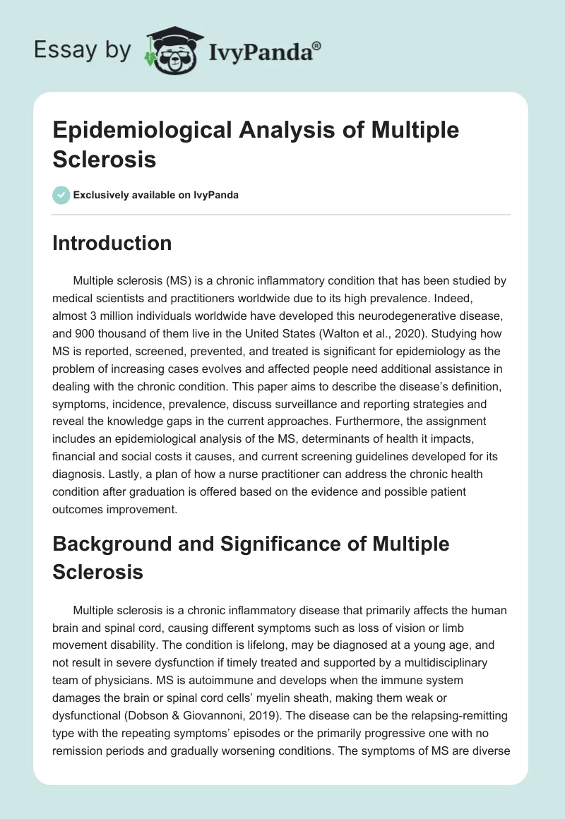 Epidemiological Analysis of Multiple Sclerosis. Page 1