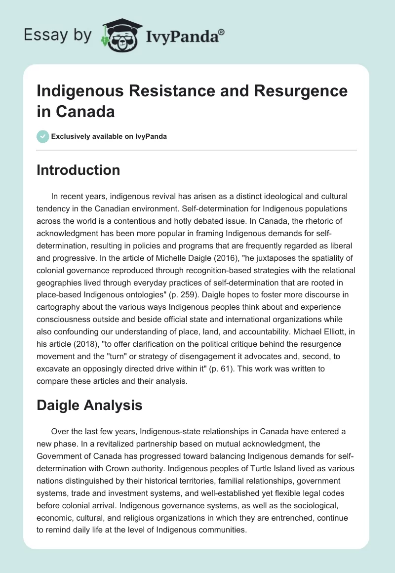 Indigenous Resistance and Resurgence in Canada. Page 1