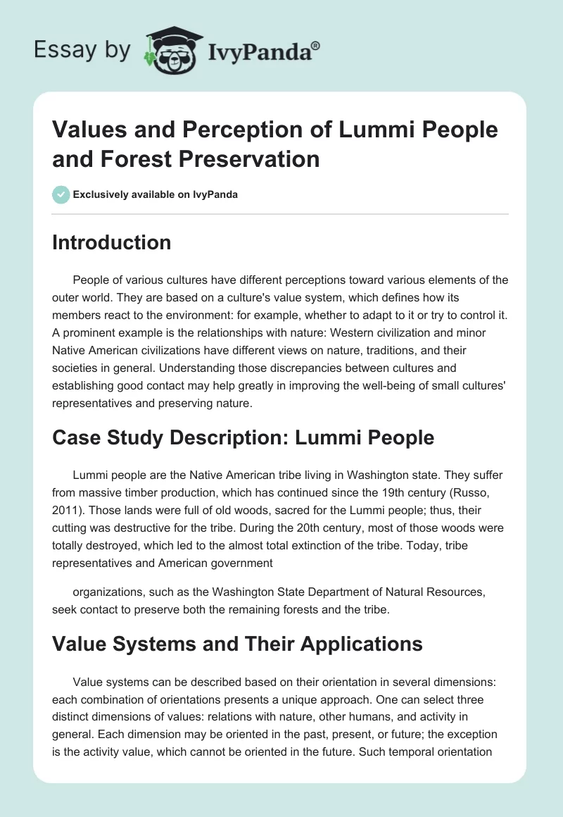 Values and Perception of Lummi People and Forest Preservation. Page 1