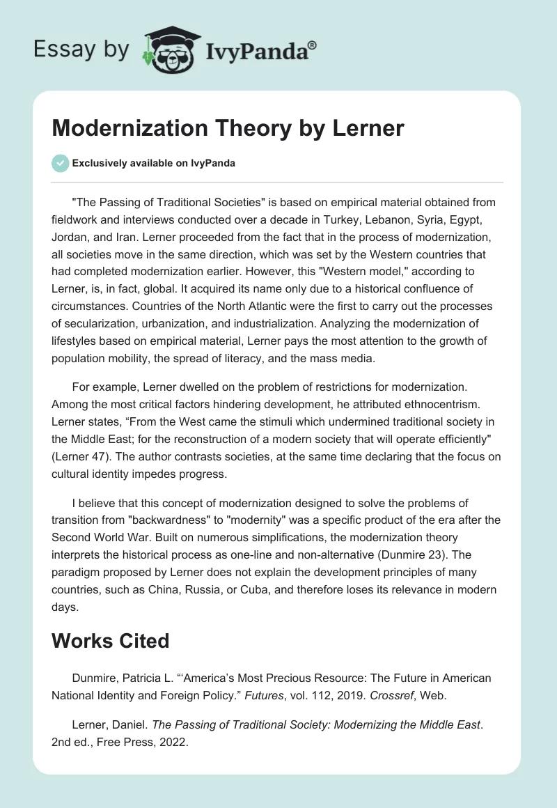 Modernization Theory by Lerner. Page 1