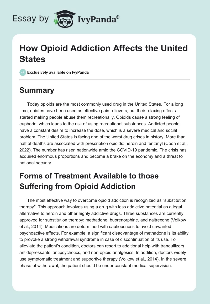 How Opioid Addiction Affects the United States. Page 1