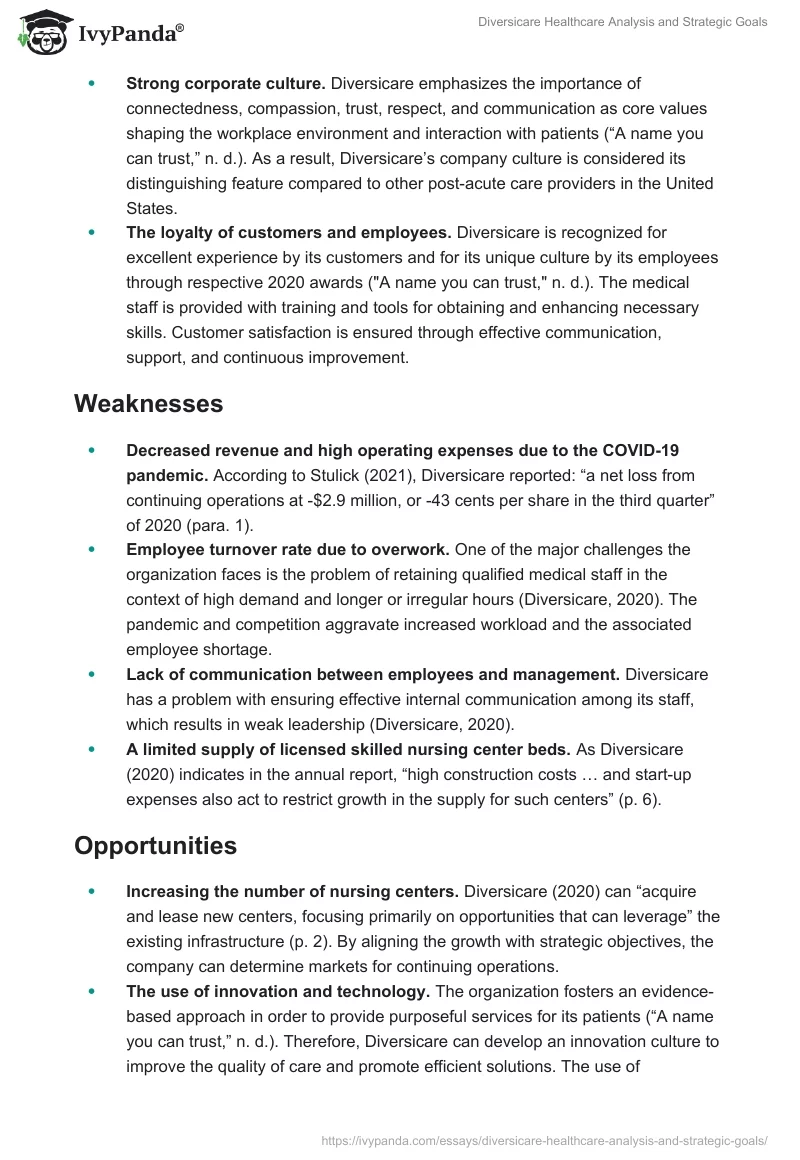 Diversicare Healthcare Analysis and Strategic Goals. Page 2