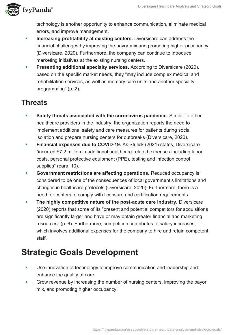 Diversicare Healthcare Analysis and Strategic Goals. Page 3