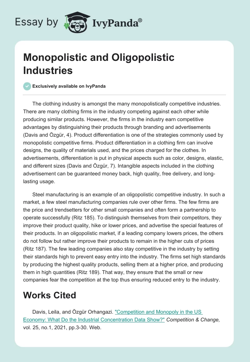Monopolistic and Oligopolistic Industries. Page 1