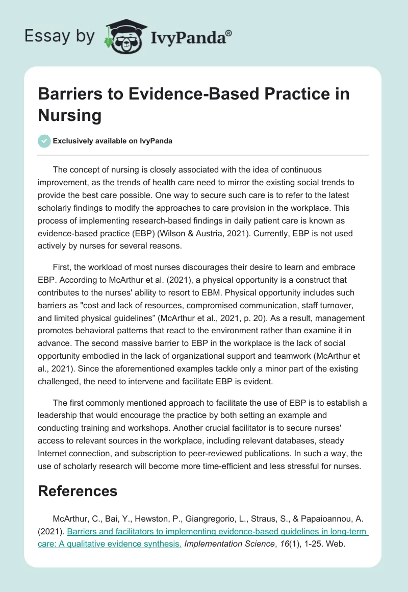Barriers to Evidence-Based Practice in Nursing. Page 1
