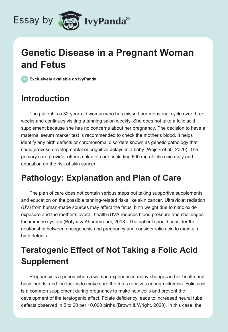 Genetic Disease in a Pregnant Woman and Fetus. Page 1