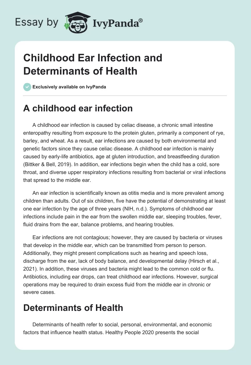 Childhood Ear Infection and Determinants of Health. Page 1