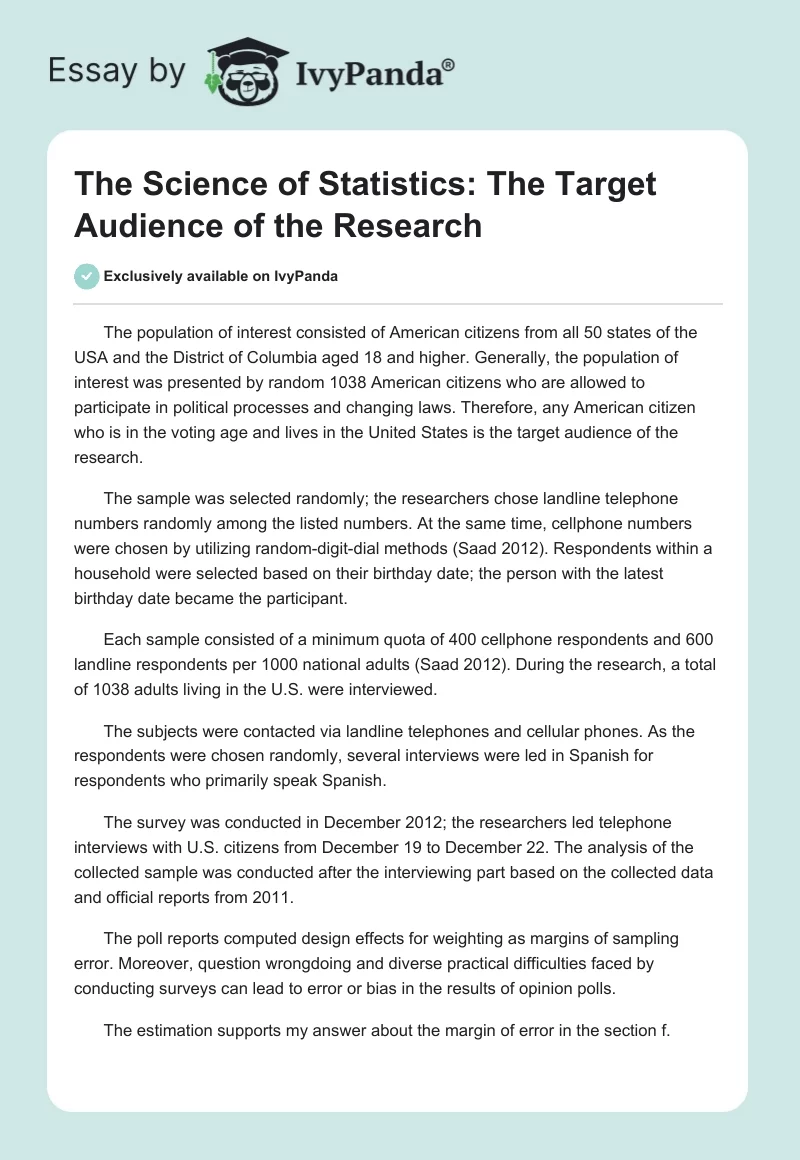 The Science of Statistics: The Target Audience of the Research. Page 1