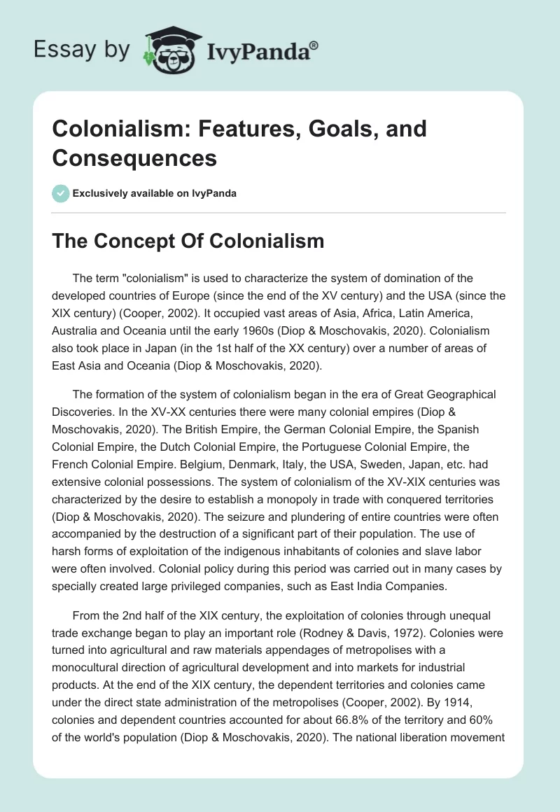 Colonialism: Features, Goals, and Consequences. Page 1