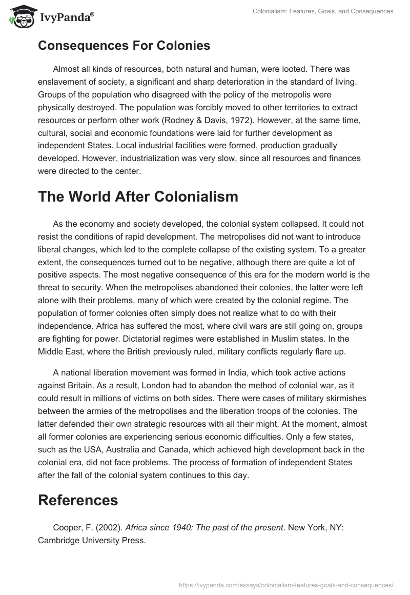 Colonialism: Features, Goals, and Consequences. Page 4