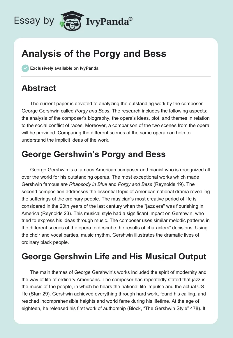 Analysis of the "Porgy and Bess". Page 1