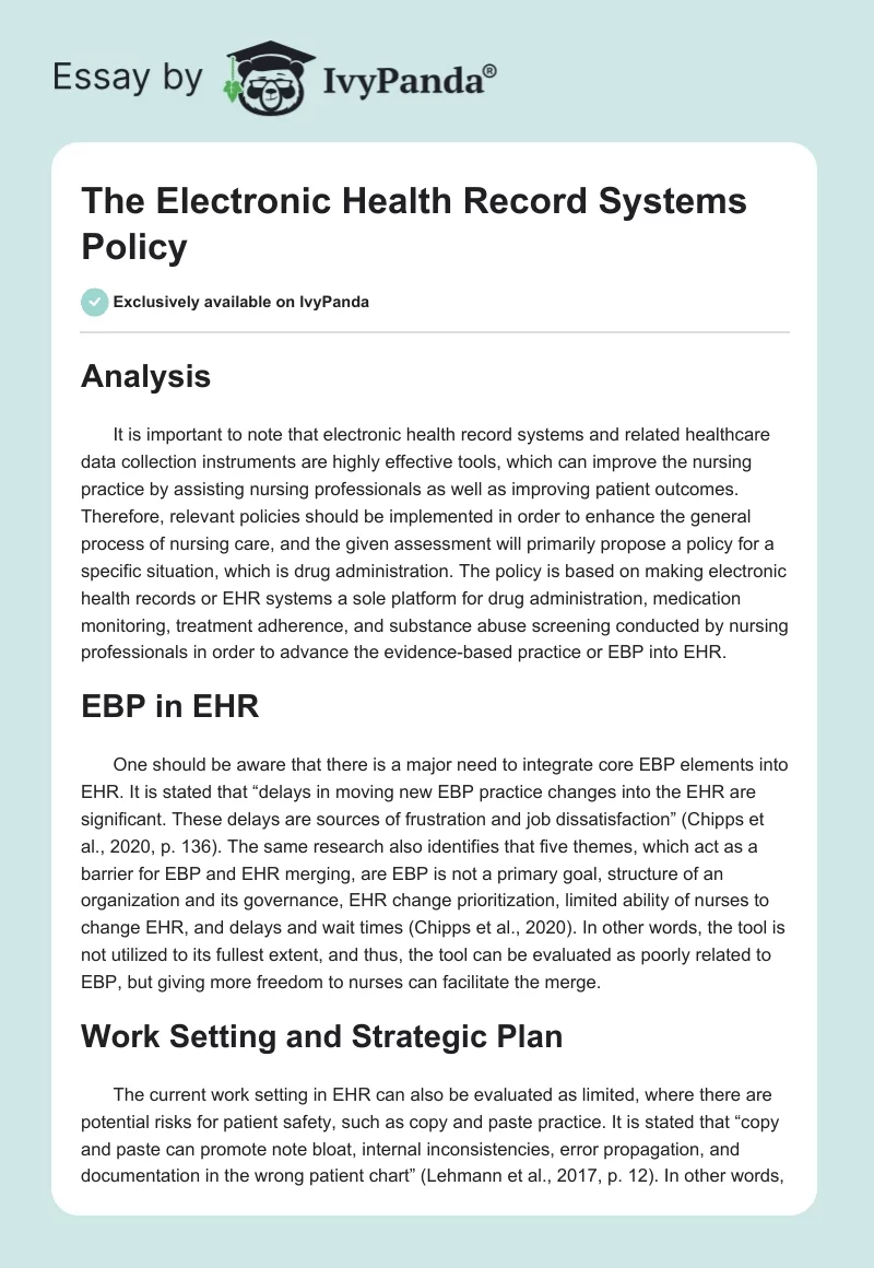 The Electronic Health Record Systems Policy. Page 1