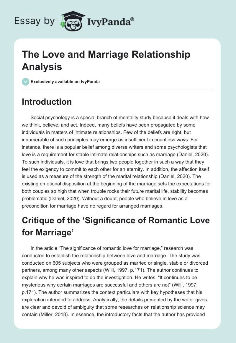 The Love and Marriage Relationship Analysis. Page 1