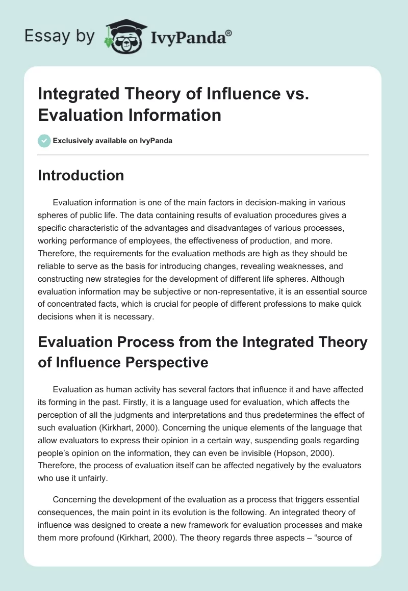 Integrated Theory of Influence vs. Evaluation Information. Page 1